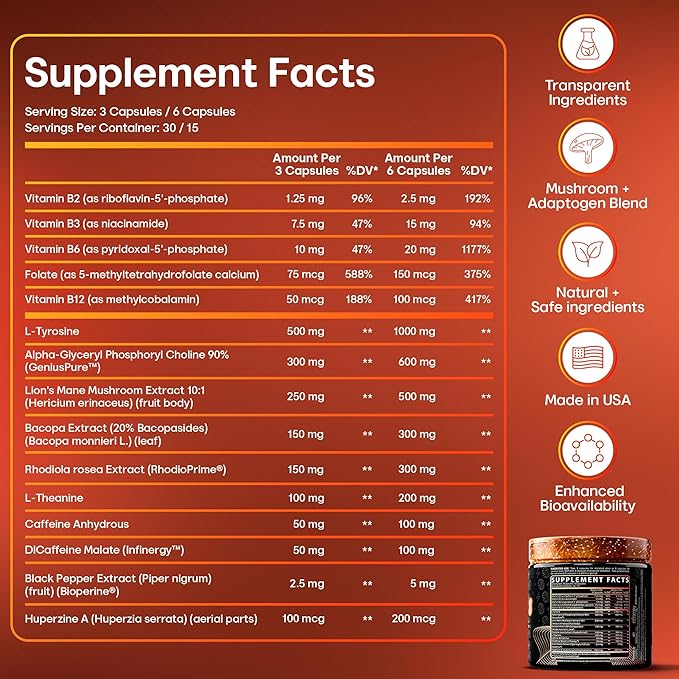 Nootropic Brain Supplements for Memory and Focus Supplement - Ultra Premium Memory Supplement for Brain 14-in-1 Brain Energy Blend - Nootropics Cognitive Supplement Brain Fog, Energy and Focus - 90ct