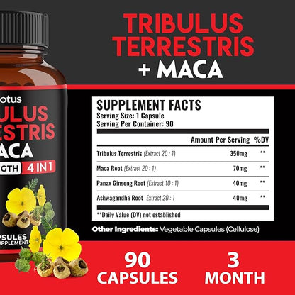 Zolotus Premium Tribulus Terrestris Capsules - 9600mg Per Serving - Combined with Ashwagandha, Panax Ginseng & Maca - Boost Energy, Mood, Stamina & Immune - 90 Counts for 3 Months