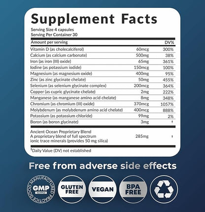 Multimineral Supplement Magnesium Complex with Trace Minerals for Immune Support - Potassium Magnesium Supplement Calcium Vitamin D Zinc Cooper Boron Supplement for Men Women - 120 Capsules