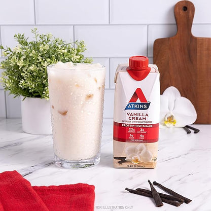 Atkins Vanilla Cream Meal Size Protein Shake, 23g Protein, Low Glycemic, 3g Carb, 1g Sugar, Keto Friendly