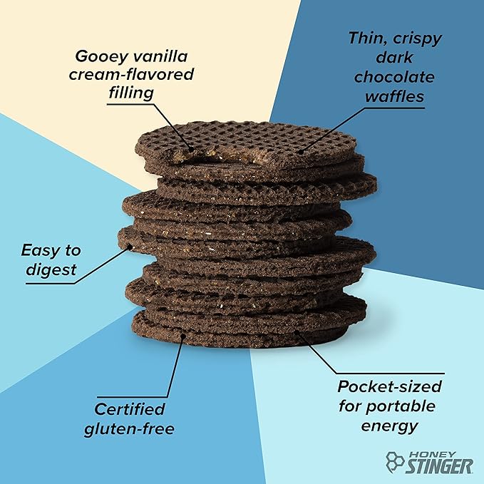 Honey Stinger Organic Gluten Free Cookies & Cream Waffle | Energy Stroopwafel for Exercise, Endurance and Performance | Sports Nutrition for Home & Gym, Pre & During Workout | 16 Waffles, 16.96 Ounce