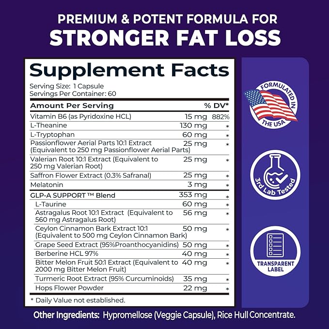 Sleep Burn Night Time Fat Burner,Night Shred Fat Burner and Natural Sleep Support for Men and Women,Metabolism Booster with Vitamin B6,L-Theanine Melatonin Astragalus Ceylon Cinnamon Berberine 60ct