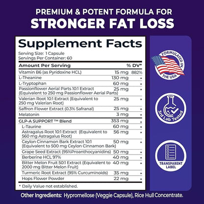 Sleep Burn Night Time Fat Burner,Night Shred Fat Burner and Natural Sleep Support for Men and Women,Metabolism Booster with Vitamin B6,L-Theanine Melatonin Astragalus Ceylon Cinnamon Berberine 60ct