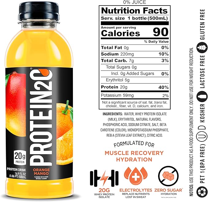 Protein2o 20g Whey Protein Isolate Infused Water Plus Electrolytes, Sugar Free Sports Drink, Ready To Drink, Gluten Free, Lactose Free, 20g Variety Pack, 16.9 Fl Oz (12 Count)