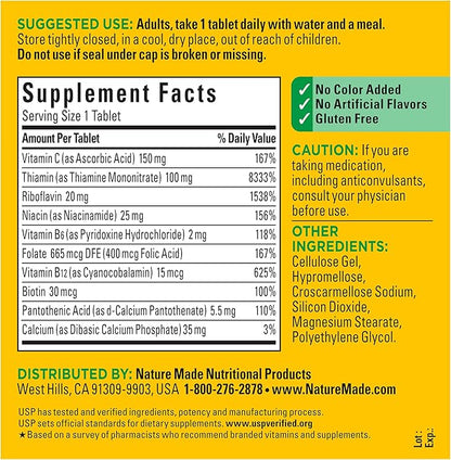 Nature Made Super B Complex with Vitamin C and Folic Acid, Dietary Supplement for Immune Support, 360 Tablets, 360 Day Supply