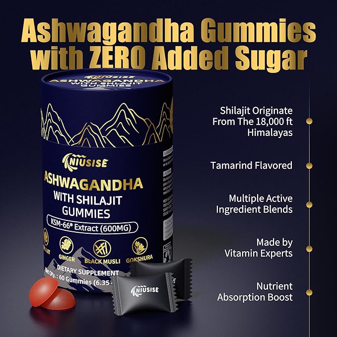 Ashwagandha Gummies with Shilajit 300mg for Women & Men, Zero Sugar ashwagandha Supplements with Maca Root Powder | Organic ashwagandha Extra Strength for Boost Energy 60 Gummies