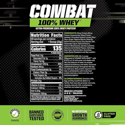 MusclePharm Combat 100% Whey Protein Powder, Cookies ‘N’ Cream Flavor, Fast Recovery & Muscle Gain with Whey Protein Isolate, High Protein Powder for Women & Men, Gluten Free, 5 lb, 70 Servings