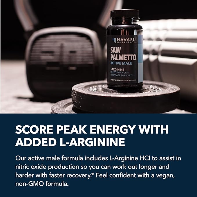 Saw Palmetto for Men with L Arginine Supplement - Hair Health & Male Health Support - L-Arginine Saw Palmetto Supplement with S7 Plant-Based Ingredients - Performance & Endurance - 60 Male Pills