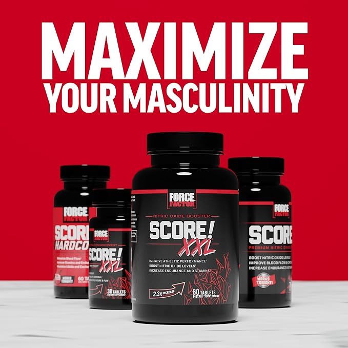 FORCE FACTOR Score! XXL Nitric Oxide Booster Supplement for Men with L-Citrulline, Horny Goat Weed, Black Maca, & Tribulus Terrestris to Increase Stamina, Energy, and Physical Performance, 60 Tablets
