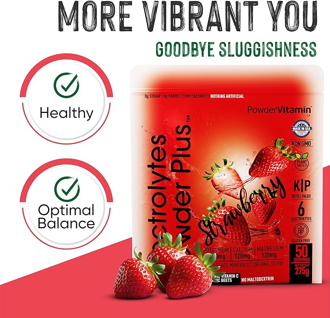 Electrolytes Powder Plus Keto, Strawberry (50 Servings) 0 Sugar, No Maltodextrin,1000mg Potassium,120mg Calcium,120mg Magnesium,Organic Vitamin C,Zero Calories, Energy Hydration Powder