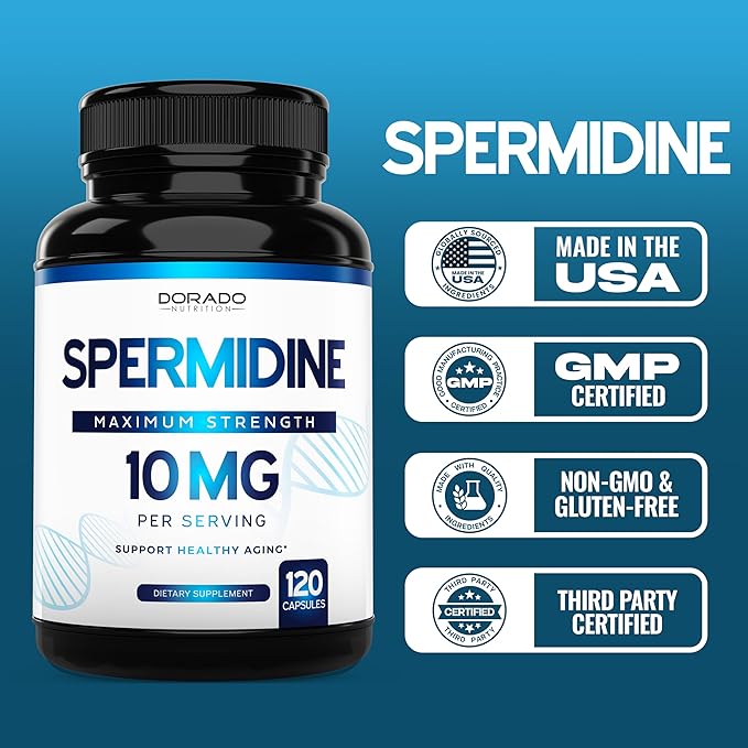 Spermidine Supplement (10mg of 99% Spermidine 3HCL - Third Party Tested) 120 Capsules - Over 100x More Potent Than Wheat Germ Extract for Cell Membrane - Gluten Free & Non-GMO - Made in USA