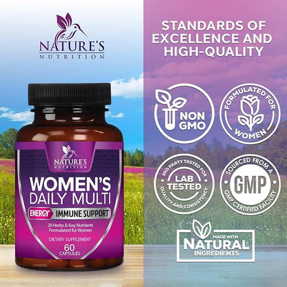 Multivitamin for Women - Womens Daily Multi Vitamin & Multimineral Supplement with Vitamins A, C, D, E, B6, B12, Zinc, Calcium & Magnesium, Energy & Immune Support, Non-GMO, Gluten Free - 60 Capsules