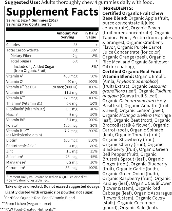Garden of Life Organics Men's Gummy Vitamins - Berry - Certified Organic, Non-GMO, Vegan, Kosher Complete Multi - Methyl B12, C & D3 - Gluten, Soy & Dairy Free, 120 Real Fruit Chew Gummies