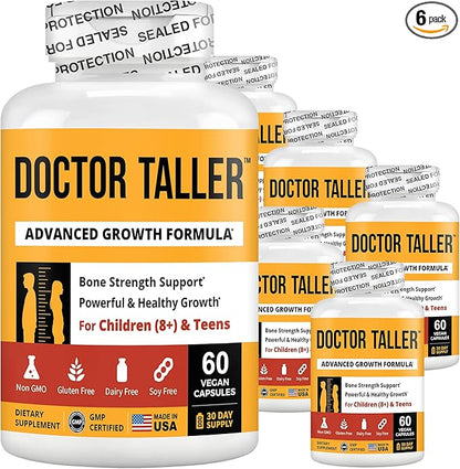 NuBest Doctor Taller - Height Growth Formula - Supports Height Growth and Immunity - Keto with Calcium, Vitamin D3, Vitamin K2, Amino Acids & Herbs for Children (8+) - 6 Pack | 6 Month Supply