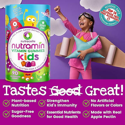 Nutracelle NUTRAMIN Sugar-Free, Allergen-Free 100% Vegan Gummy Multivitamins for Kids - Great Tasting Natural Gummies Your Kids Will Love - 90 Count Bottle