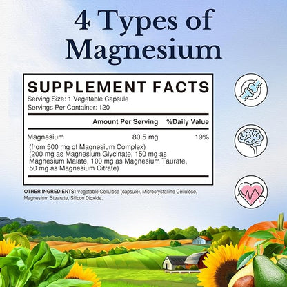 Vitalitown Magnesium Complex, 240 Capsules, Magnesium Glycinate, Malate, Taurate & Citrate, Chelated Forms, High Absorption, Bone, Heart, Muscle, Sleep & Digestion