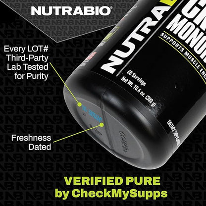 NutraBio Pure Creatine Monohydrate Powder Supplement, Arctic Blast, (300 g) - Supports Bulk Muscle Energy, Recovery, and Strength - HPLC Tested Pure Grade Creatine Powder Supplement for Men and Women