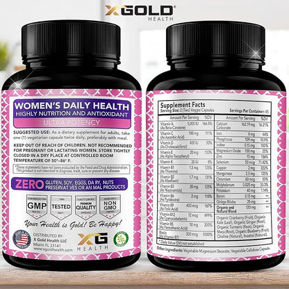Vegan Women's Daily Multivitamin 50 Plus with Organic WholeFood Based Natural Ingredients, Ginger, Maca, Multi-Vitamin B Complex & More - Energy Support, Immune System Booster -90 Capsules