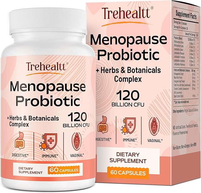 Menopause supplements for women, 120 Billion CFU Probiotic, 13-in-1 Herbs & Botanicals Complex, for Hormone Menopause, Hot Flashes, Night Sweats, Mood Swings, Sleep Disturbances, Vegan, 60 Capsules
