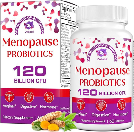 Menopause Supplements for Women, 120 Billion CFU Menopause Probiotics for Women, All-Natural Probiotic for Hot Flashes Menopause, Night Sweats, Mood Swings, Gut and Hormone - 60 Herbal Capsules