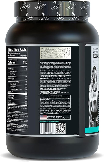 SASCHA FITNESS Hydrolyzed Whey Protein Isolate,100% Grass-Fed (2 Pounds, Cookies & Cream)