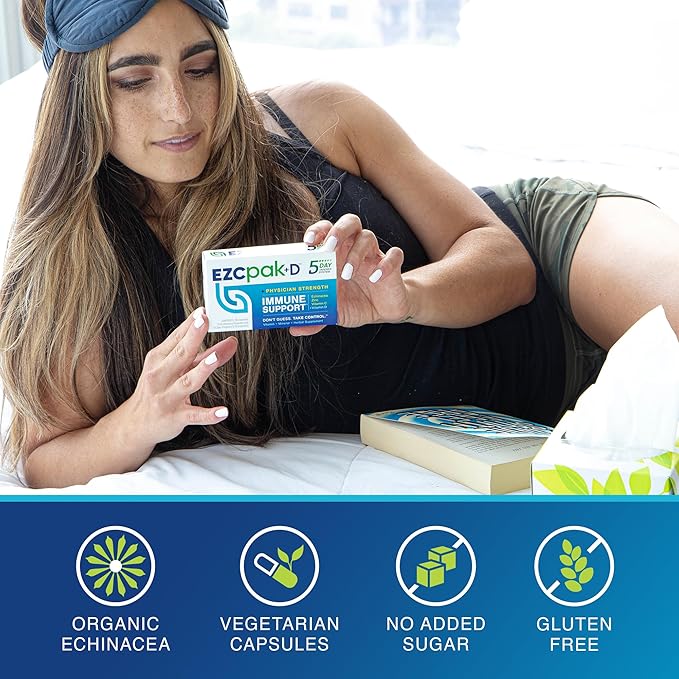 EZC Pak 5-Day Immune System Booster with Echinacea, Vitamin C, Zinc & Vitamin D - Tapered Immune Support Supplement for Adults - Supports Immunity, Easy Travel-Size Supplement Pack