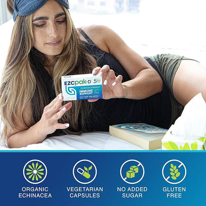 EZC Pak 5-Day Immune System Booster with Echinacea, Vitamin C, Zinc & Vitamin D - Tapered Immune Support Supplement for Adults - Supports Immunity, Easy Travel-Size Supplement Pack