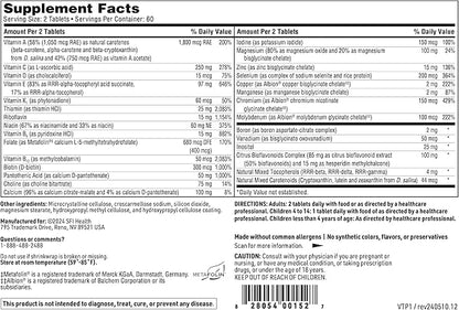 Klaire Labs Vitaprime - Multivitamin & Mineral with B Vitamins, Folate, Antioxidants & Vitamin E - Nutrients to Help Support Energy - Twice Daily, Iron-Free Multivitamin (120 Tablets)