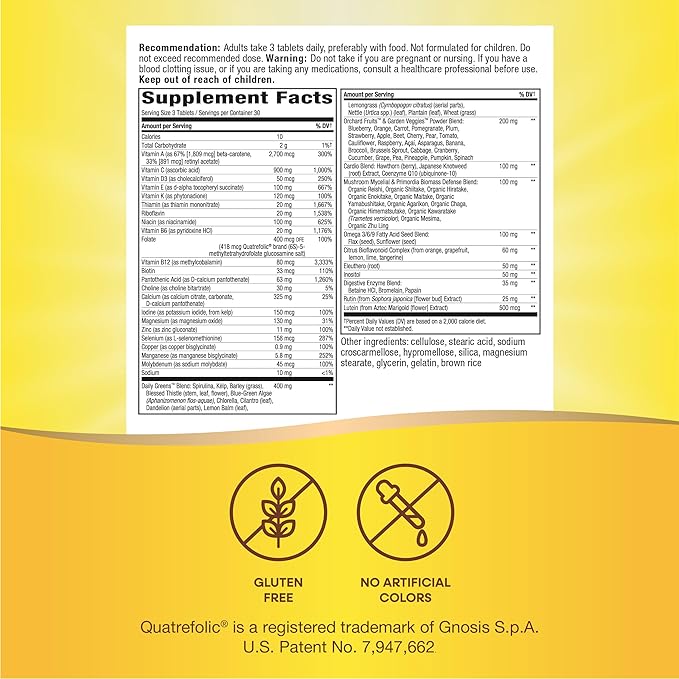 Nature's Way Alive! Max3 Potency Adult Complete Multivitamin, High Potency B-Vitamins to Support Energy Metabolism*, with Methylated B12 and Folate, No Added Iron, 90 Tablets (Packaging May Vary)