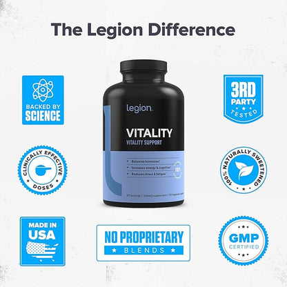 LEGION Vitality – Natural Wellness Supplement w/BlueBoreal, Rhodiola Rosea, Co-Q10 & L-Ergothioneine –30 SVG