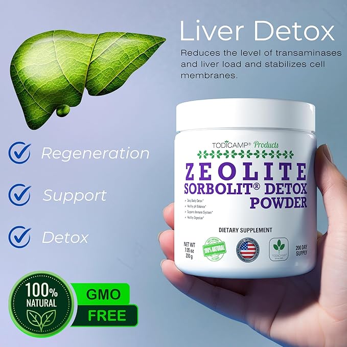 Sorbolit Zeolite Detox Powder - 7.05oz Clinoptilolite Zeolite Powder Sorbolit- 1-2 µm Zeolite Clinoptilolite Powder Supplement for Liver Detox - 200 Days Supply