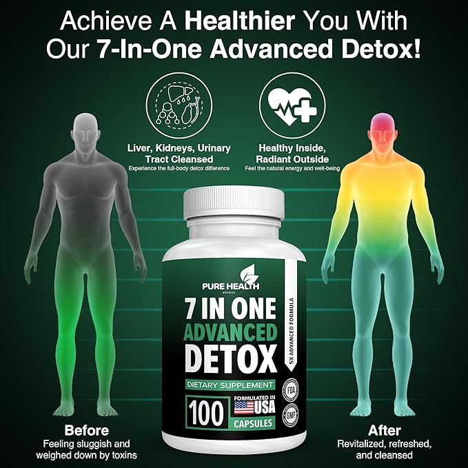 Extra Strength Fast Acting 7-in-ONE Advanced Formula - Full Body Cleanse - Detox & Liver Cleanse - Detox & Liver Repair, All Natural Toxins Remover, Healthy Cleansing Support for Liver (100 Capsule)