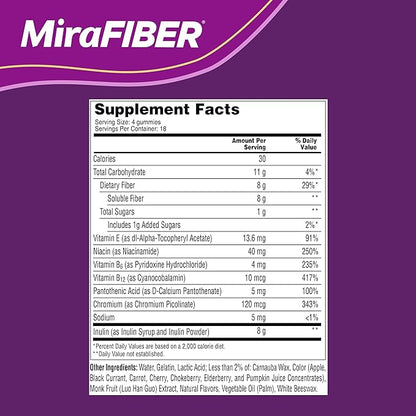 MiraFIBER Gummies | From The Gut Experts at MiraLAX | 8g of Daily Prebiotic Fiber with B Vitamins to Support Digestive Health and Metabolism | Fruit Flavored Fiber Gummies, 72 Count