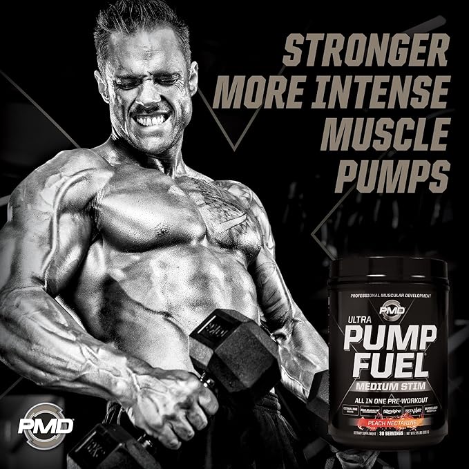 PMD Sports Ultra Pump Fuel - Pre Workout Drink Mix - Energy, Strength, Endurance, Recovery - Complex Carbohydrates and Amino Energy-Peach Nectarine (30 Servings)