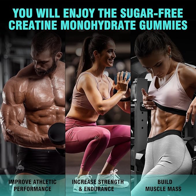 Creatine Monohydrate Gummies 5g for Men & Women - 120 Sugar Free Gummies with Magnesium Glycinate, L-Threonate, L-Taurine + Vitamin B12 for Muscle Support, Energy Boost, (Blueberry Flavor)