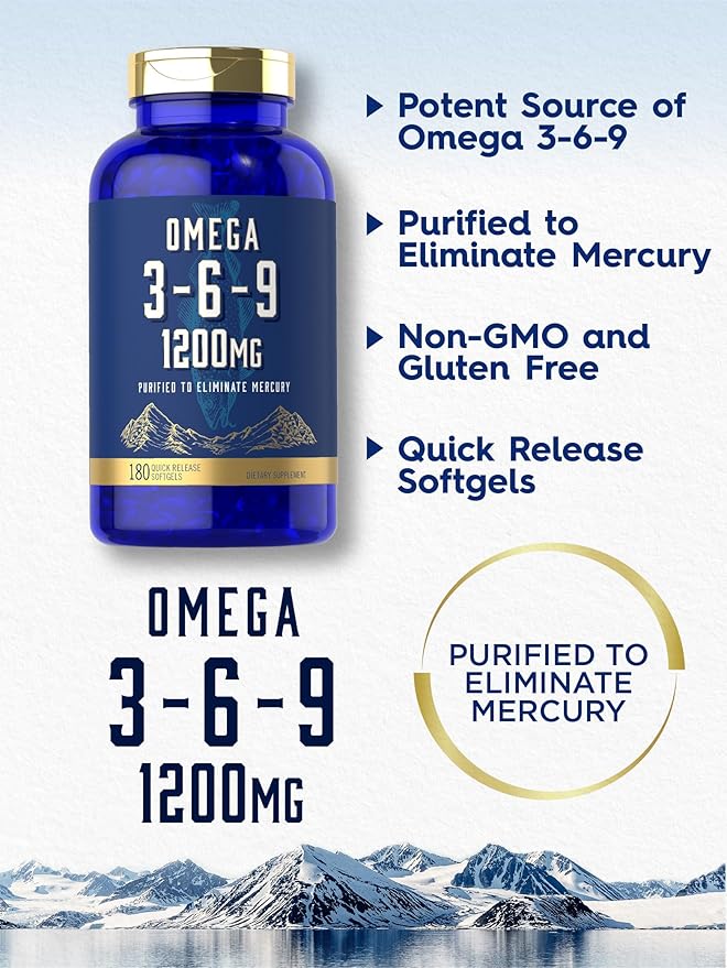 Carlyle Omega 3-6-9 1200mg | 180 Softgel Capsules | Triple Omega Supplement | Fish, Flaxseed & Borage Oils with EPA & DHA | Non-GMO & Gluten Free