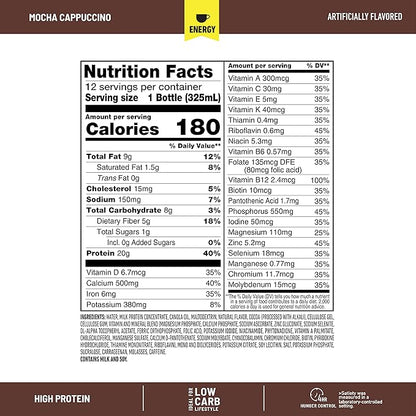 SlimFast Advanced Energy High Protein Meal Replacement Shake, Mocha Cappuccino, 20g of Ready to Drink Protein with Caffeine, 11 Fl. Oz Bottle, 4 Count (Pack of 3) (Packaging May Vary)