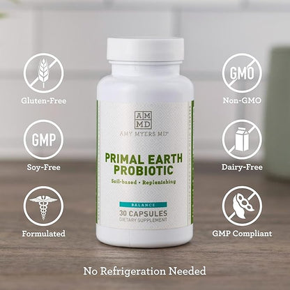 Amy Myers MD Prescription Strength Soil Based Probiotic Three Strains - Primal Earth SBO Probiotics for Normal Bowel Pattern & Healthy GI Microflora - Supports Stomach Discomfort, Bloating and Nausea