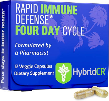 HybridCR Rapid Immune Support Supplement Pharmacist Formulated Natural Herbal Formula to Immunity Boost Response Gluten-Free Natural Cold Remedy | 12 Capsules in 4 Day Dose Pack