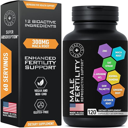 Fertility Supplements for Men - Advanced Fertility Blend for Men with Zinc, Maca, Ashwagandha, L-Arginine - Conception Fertility Prenatal Vitamins and Male Fertility Support Supplement - 120 Pills