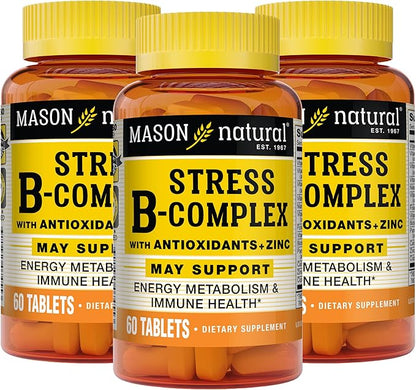 MASON NATURAL Stress B-Complex with Antioxidants + Zinc, 6 Month Supply, Dual Action Formula, Supports Energy Metabolism & Immune Health, 3 Pack