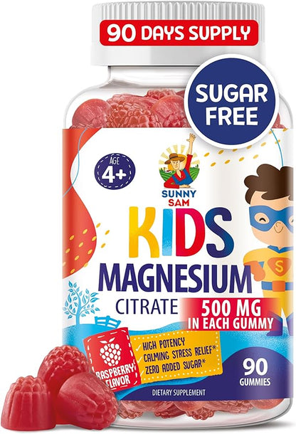 Sugar-Free Magnesium Gummies for Kids & Teens - 500mg Calm Magnesium Citrate Gummies - Chewable Magnesium Gummy Supplement for Sleep, Mood & Muscle Support