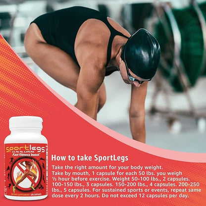 SPORTLEGS Fast Fitness Boost Pre Workout Lactic Acid Supplement, Sports Endurance Fuel - NSF Certified for Sport, 120-Capsule Bottle, Pack of 3