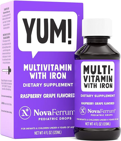NovaFerrum Yum | Multivitamin with Iron for Infants, Toddlers & Kids | Immune Support | Ages 4 & Under | Gluten Free Certified | Sugar Free | Raspberry Grape | 120 Servings