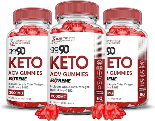(3 Pack) Go 90 Keto ACV Gummies Extreme 2000MG Go90 Keto Gummies Apple Cider Vinegar Formulated with Pomegranate Beet Juice Powder B12 Vegan Non GMO 180 Gummys