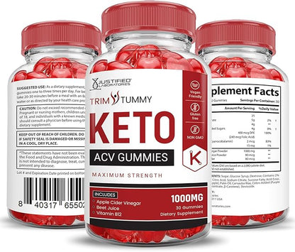 (3 Pack) Trim Tummy Keto ACV Gummies Advanced Formula 1000MG Trim Tummy Keto Gummies Apple Cider Vinegar Formulated with Pomegranate Beet Juice Powder B12 Vegan Non GMO 180 Gummys