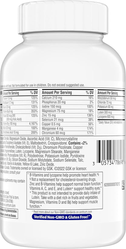 Centrum Minis Silver Multivitamin for Men 50 Plus, Multivitamin/Multimineral Supplement, Vitamin D3, B-Vitamins and Zinc, Non-GMO Ingredients, Supports Memory and Cognition in Older Adults - 280 Ct