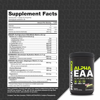NutraBio Alpha EAA Hydration and Recovery Supplement - Full Spectrum EAA BCAA Matrix with Electrolytes, Nootropics, Coconut Water - Recovery, Energy, Focus, & Hydration Supplement (Cherry Lime Slush)
