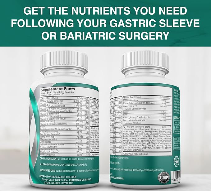 Universal Body Labs Bariatric Multivitamin with Iron Bariatric Multivitamin: Enhanced Absorption, 42 Super Fruits and Vegetables for Antioxidant Boost, Liquid Gel Capsules, Bariatric Must Haves