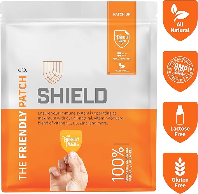 The Friendly Patch Shield Immunity Support Patch | Wearable Immune Boosters for Adults with Vitamin D3, C and Zinc | 28 Immunity Boost Patches